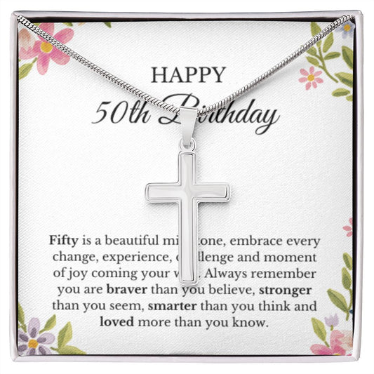 50th Birthday Necklace, Birthday Cross Necklace, Birthday Gifts For Woman, Birthday Card, Pendant Necklace