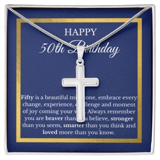 50th Birthday Necklace, Birthday Cross Necklace, Birthday Gifts For Woman, Birthday Card, Pendant Necklace