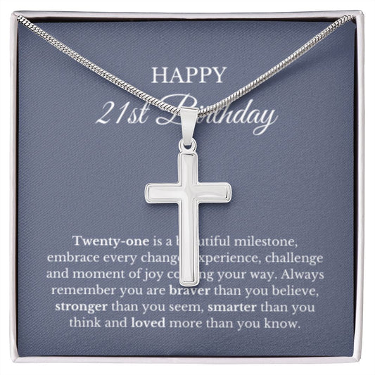 21st Birthday Necklace, Birthday Cross Necklace, Birthday Gifts For Woman, Birthday Card, Pendant Necklace