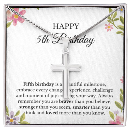 5th Birthday Necklace, Birthday Cross Necklace, Birthday Gifts For Woman, Birthday Card, Pendant Necklace