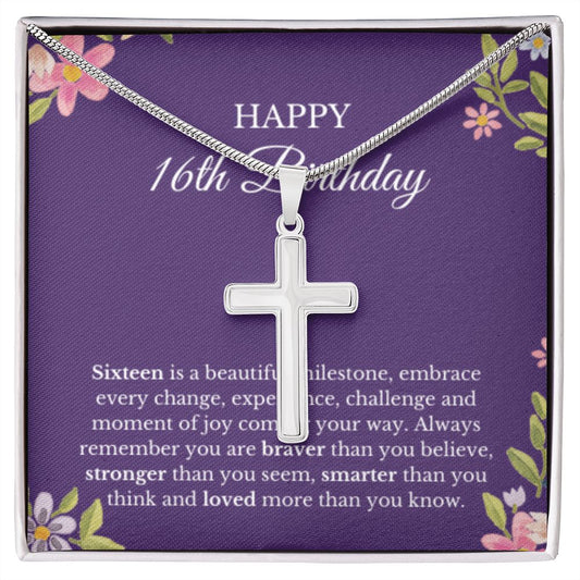 16th Birthday Necklace, Birthday Cross Necklace, Birthday Gifts For Woman, Birthday Card, Pendant Necklace