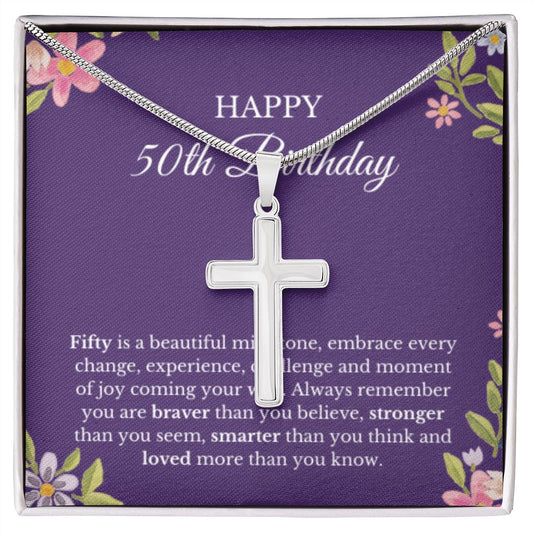 50th Birthday Necklace, Birthday Cross Necklace, Birthday Gifts For Woman, Birthday Card, Pendant Necklace