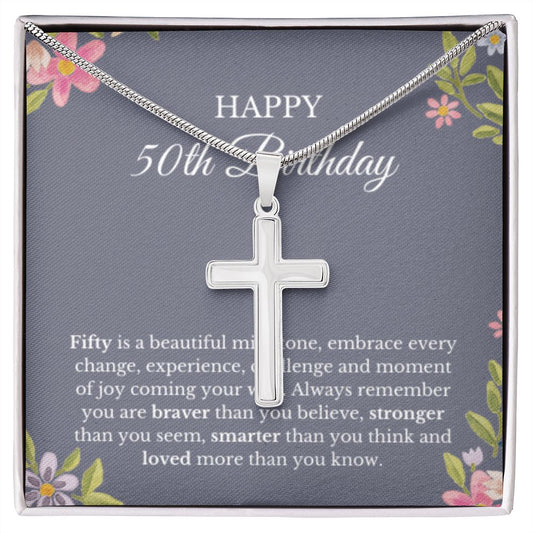 50th Birthday Necklace, Birthday Cross Necklace, Birthday Gifts For Woman, Birthday Card, Pendant Necklace