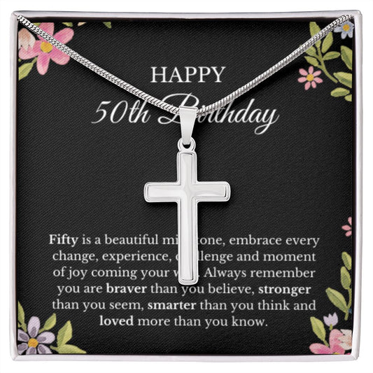 50th Birthday Necklace, Birthday Cross Necklace, Birthday Gifts For Woman, Birthday Card, Pendant Necklace