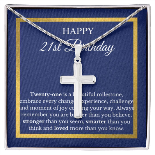 21st Birthday Necklace, Birthday Cross Necklace, Birthday Gifts For Woman, Birthday Card, Pendant Necklace