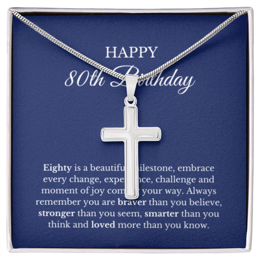 80th Birthday Necklace, Birthday Cross Necklace, Birthday Gifts For Woman, Birthday Card, Pendant Necklace