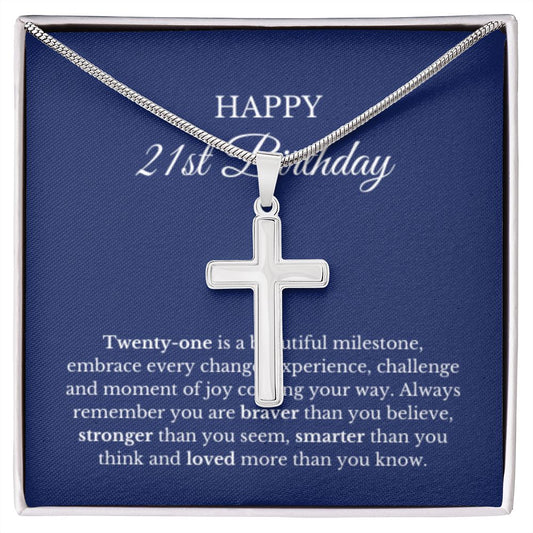 21st Birthday Necklace, Birthday Cross Necklace, Birthday Gifts For Woman, Birthday Card, Pendant Necklace