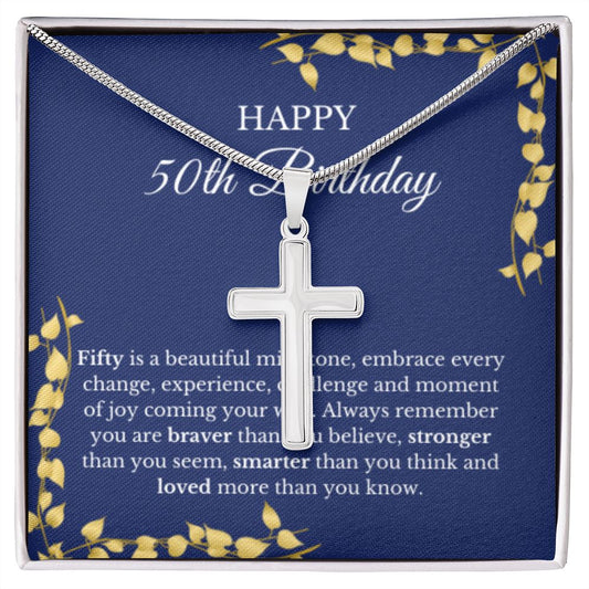 50th Birthday Necklace, Birthday Cross Necklace, Birthday Gifts For Woman, Birthday Card, Pendant Necklace