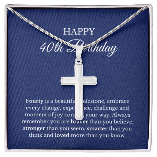 40th Birthday Necklace, Birthday Cross Necklace, Birthday Gifts For Woman, Birthday Card, Pendant Necklace