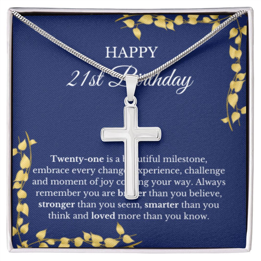 21st Birthday Necklace, Birthday Cross Necklace, Birthday Gifts For Woman, Birthday Card, Pendant Necklace