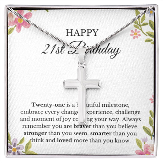 21st Birthday Necklace, Birthday Cross Necklace, Birthday Gifts For Woman, Birthday Card, Pendant Necklace