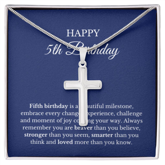 5th Birthday Necklace, Birthday Cross Necklace, Birthday Gifts For Woman, Birthday Card, Pendant Necklace