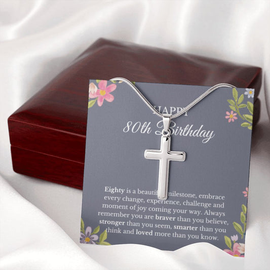 80th Birthday Necklace, Birthday Cross Necklace, Birthday Gifts For Woman, Birthday Card, Pendant Necklace